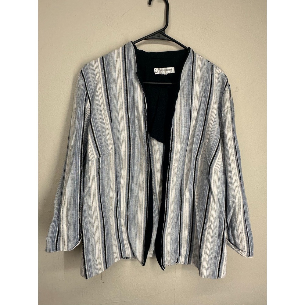 Dressbarn Open Front Blazer Jacket Womens 14W Multi Striped Linen Blend Outdoor